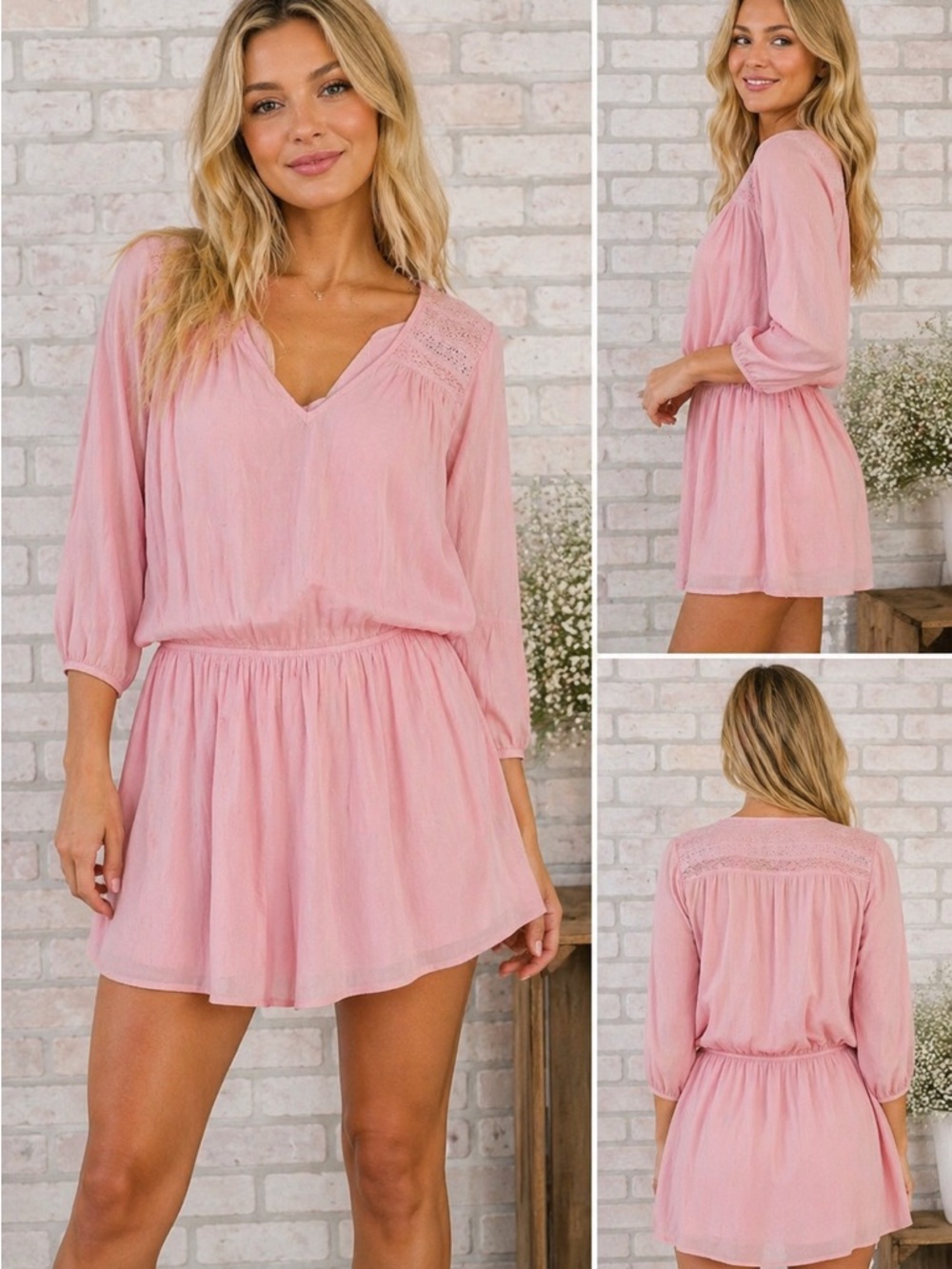 Current/Elliott Picnic Shirt Dress Pink Size S Boho Mini